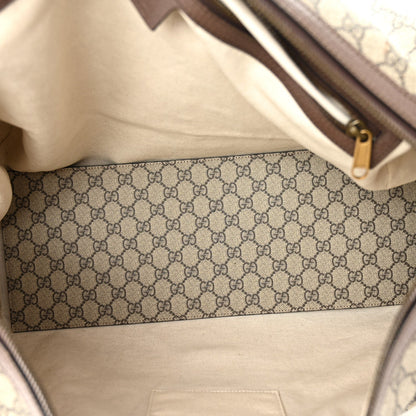 GG Supreme Monogram Textured Dollar Calfskin Web Medium Ophidia Carry-On Duffle Bag Beige Ebony New Acero