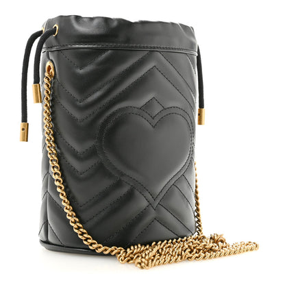 Calfskin Matelasse Mini GG Marmont 2.0 Bucket Bag Black