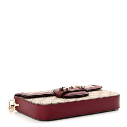 GG Supreme Monogram Azalea Calfskin Horsebit 1955 Mini Bag Beige Ebony Rosso Ancora