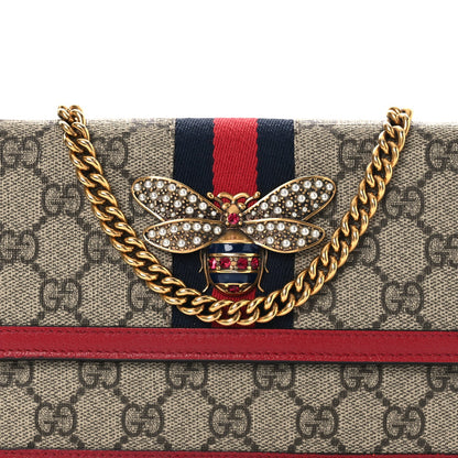 GG Supreme Monogram Web Queen Margaret Chain Wallet Red