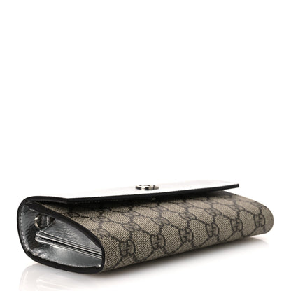 Metallic Calfskin GG Supreme Monogram Petite GG Marmont Wallet Chain Bag Silver Beige Ebony