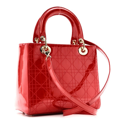 Patent Cannage Stitched Medium Lady Dior Red