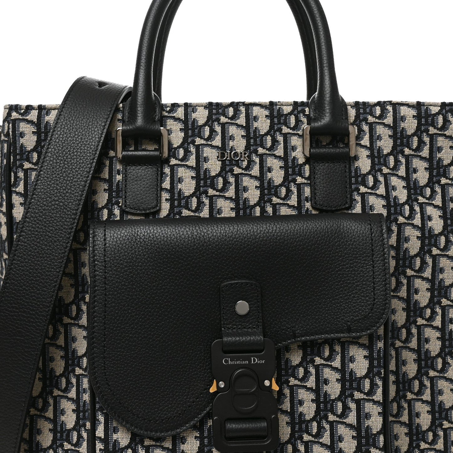 Oblique Saddle Tote Beige Black