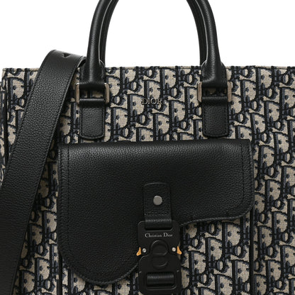 Oblique Saddle Tote Beige Black
