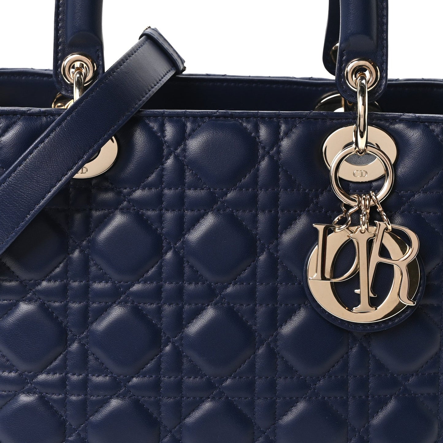Lambskin Cannage Medium Lady Dior Navy Blue