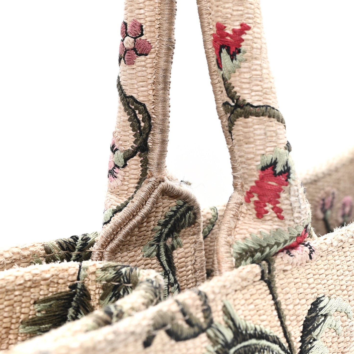 Raffia Embroidered Petites Fleurs Medium Book Tote Natural