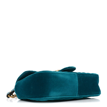 Velvet Matelasse Mini GG Marmont Shoulder Bag Pavone Cyan