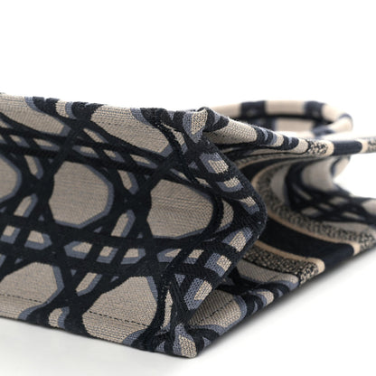 Canvas Macrocannage Embroidered Medium Book Tote Beige Blue
