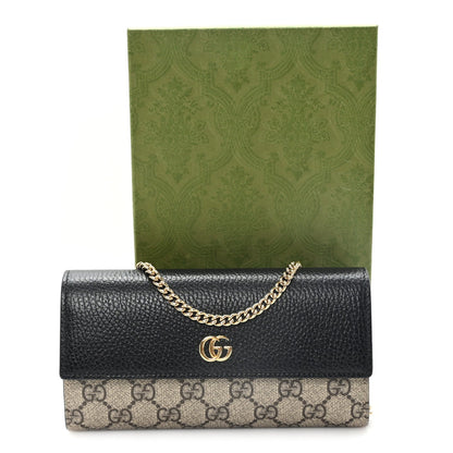 Dollar Calfskin GG Supreme Monogram Petite GG Marmont Wallet Chain Bag Black Beige Ebony