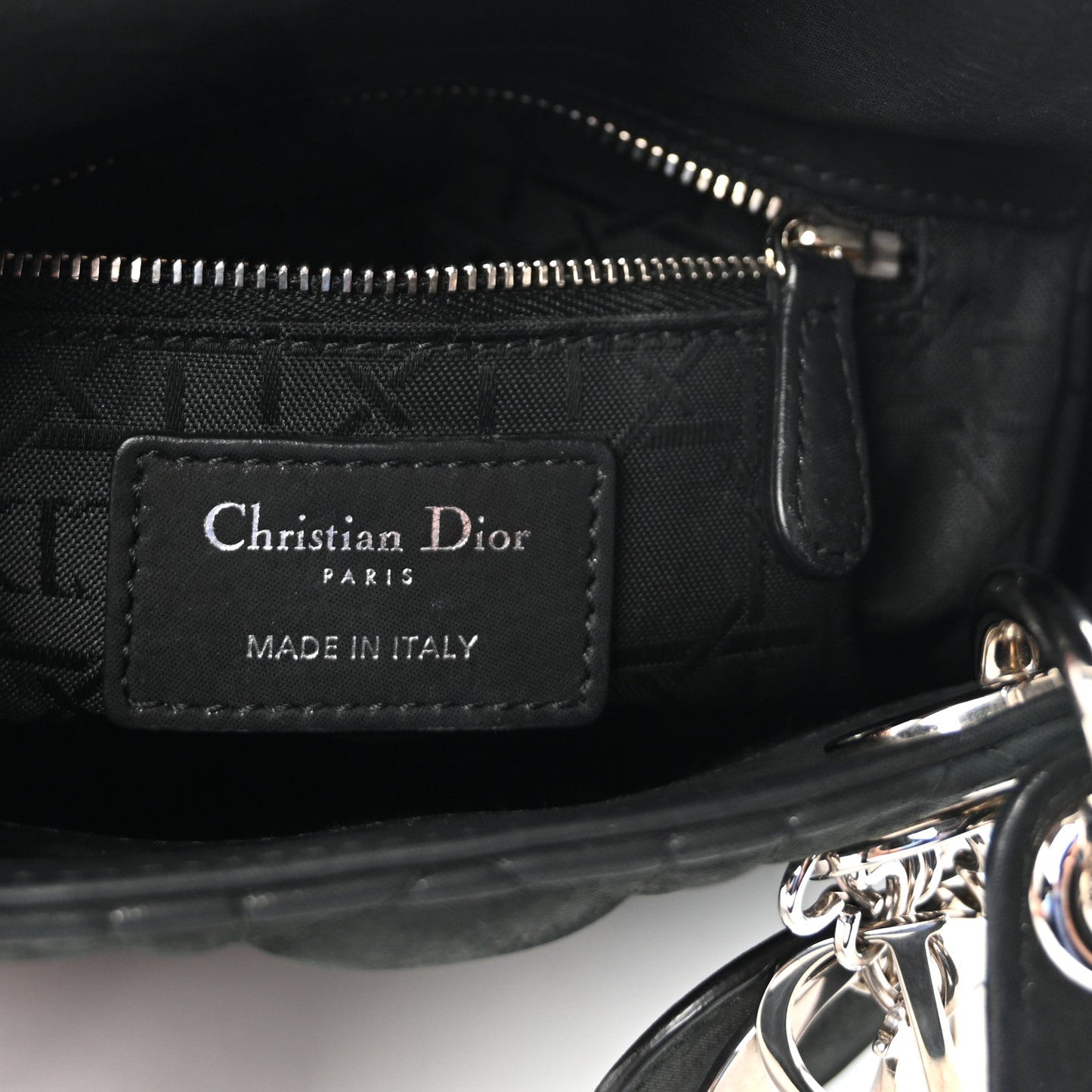 Metallic Calfskin Cannage Mini Lady Dior Black