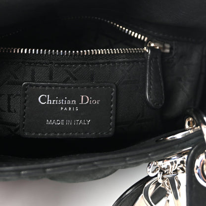 Metallic Calfskin Cannage Mini Lady Dior Black