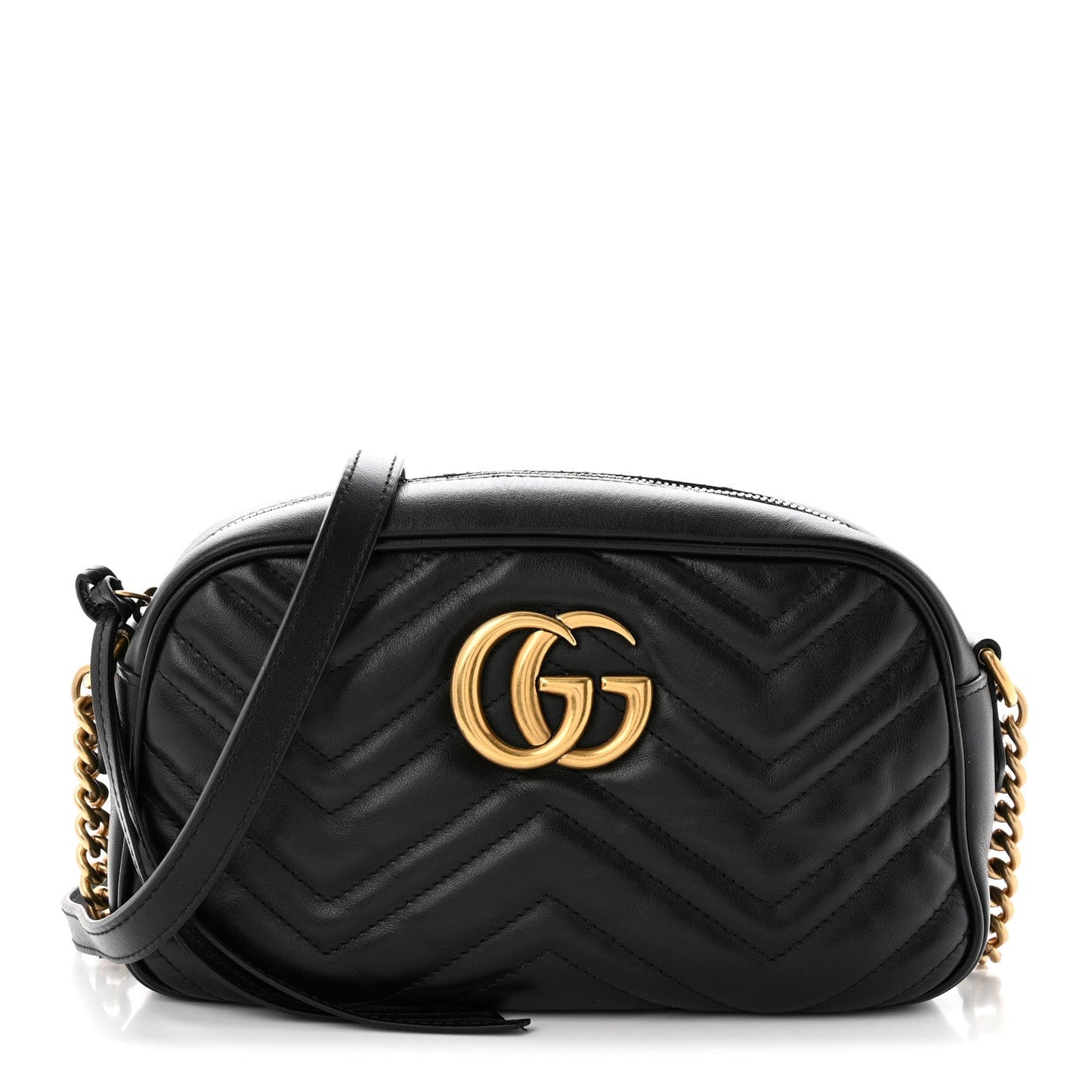 Calfskin Matelasse Small GG Marmont Chain Shoulder Bag Black Black