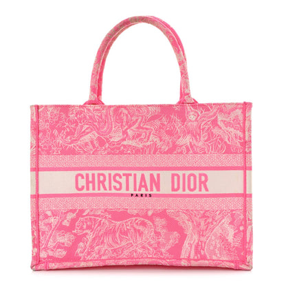 Canvas Embroidered Medium Dioriviera Toile De Jouy Book Tote Fluorescent Pink