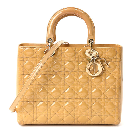 Patent Cannage Large Lady Dior Beige