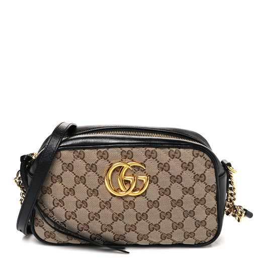 Monogram Matelasse Diagonal Small GG Marmont Chain Shoulder Bag Beige Black