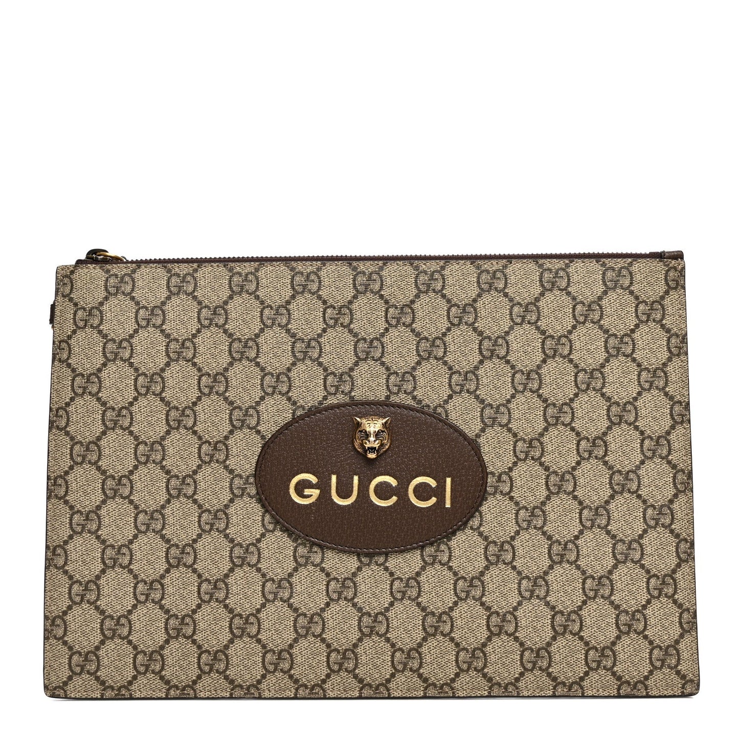 GG Supreme Monogram Neo Vintage Zip Wristlet Pouch Beige New Acero Crop