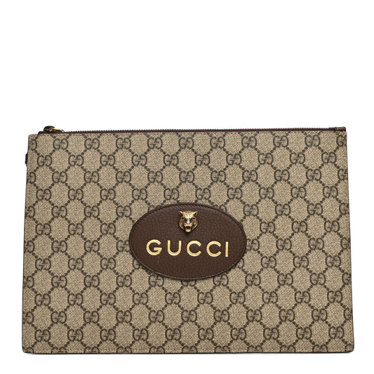 GG Supreme Monogram Neo Vintage Zip Wristlet Pouch Beige New Acero Crop