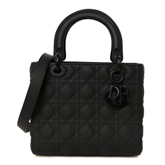 Ultra Matte Calfskin Cannage Medium Lady Dior Black
