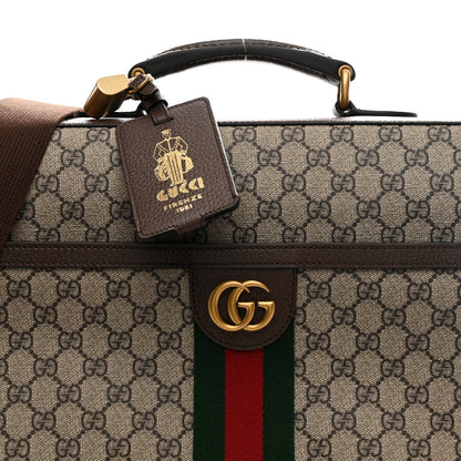 GG Supreme Monogram Textured Dollar Calfskin Web Ophidia Savoy Garment Bag Beige Ebony New Acero
