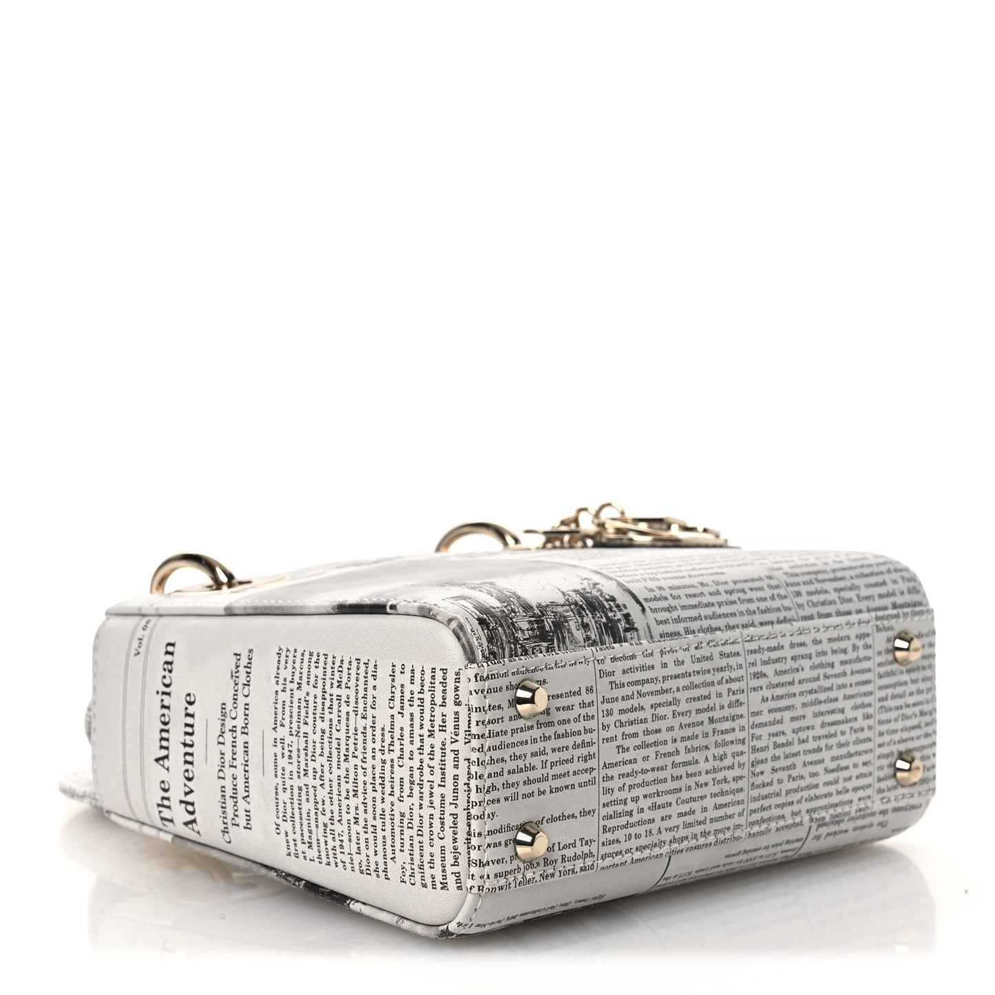 Calfskin Newspaper Printed Mini Lady Dior Black White