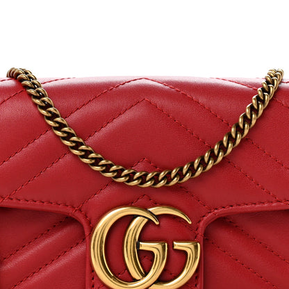 Calfskin Matelasse Super Mini GG Marmont Shoulder Bag Hibiscus Red