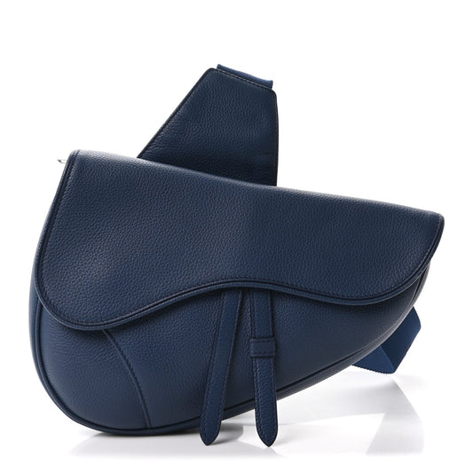 Grained Calfskin Mens Saddle Bag Navy Blue