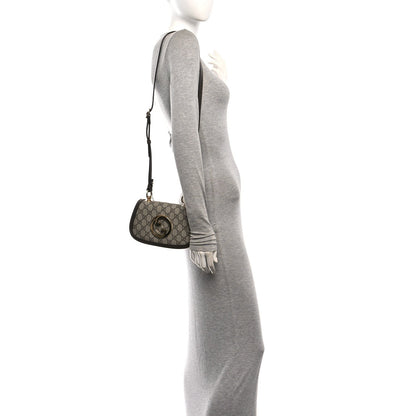 GG Supreme Monogram Textured Dollar Calfskin Mini Blondie Chain Shoulder Flap Bag Beige Ebony New Acero