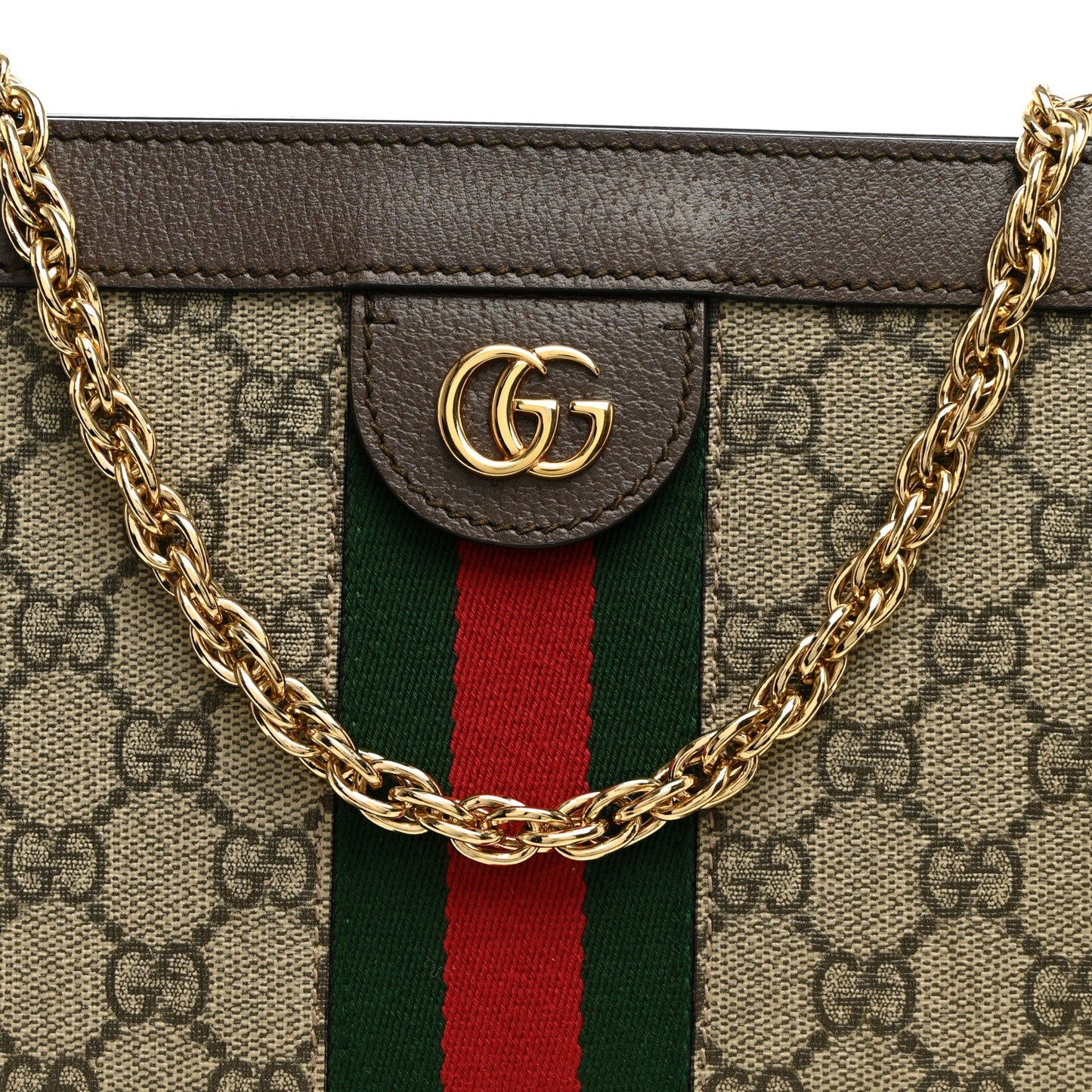 GG Supreme Monogram Web Small Ophidia Chain Shoulder Bag Brown