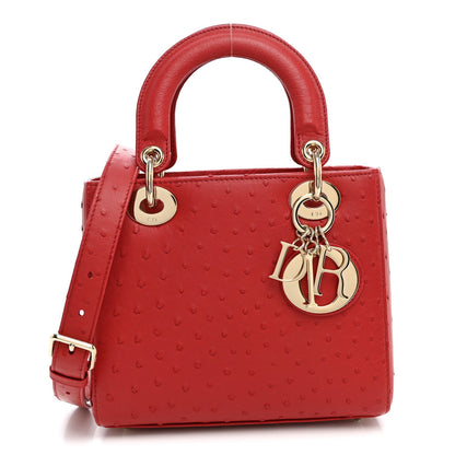 Ostrich Small Lady Dior Red