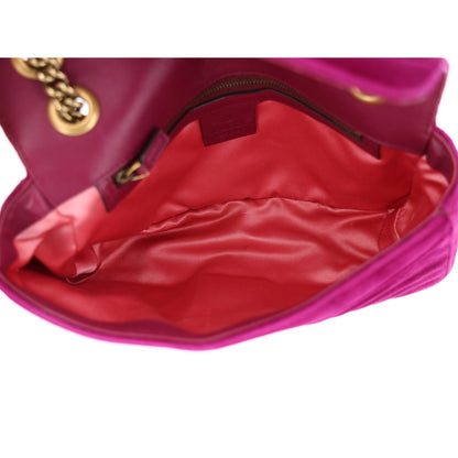 Velvet Matelasse Medium GG Marmont Shoulder Bag Fuchsia Violet Cyclamen