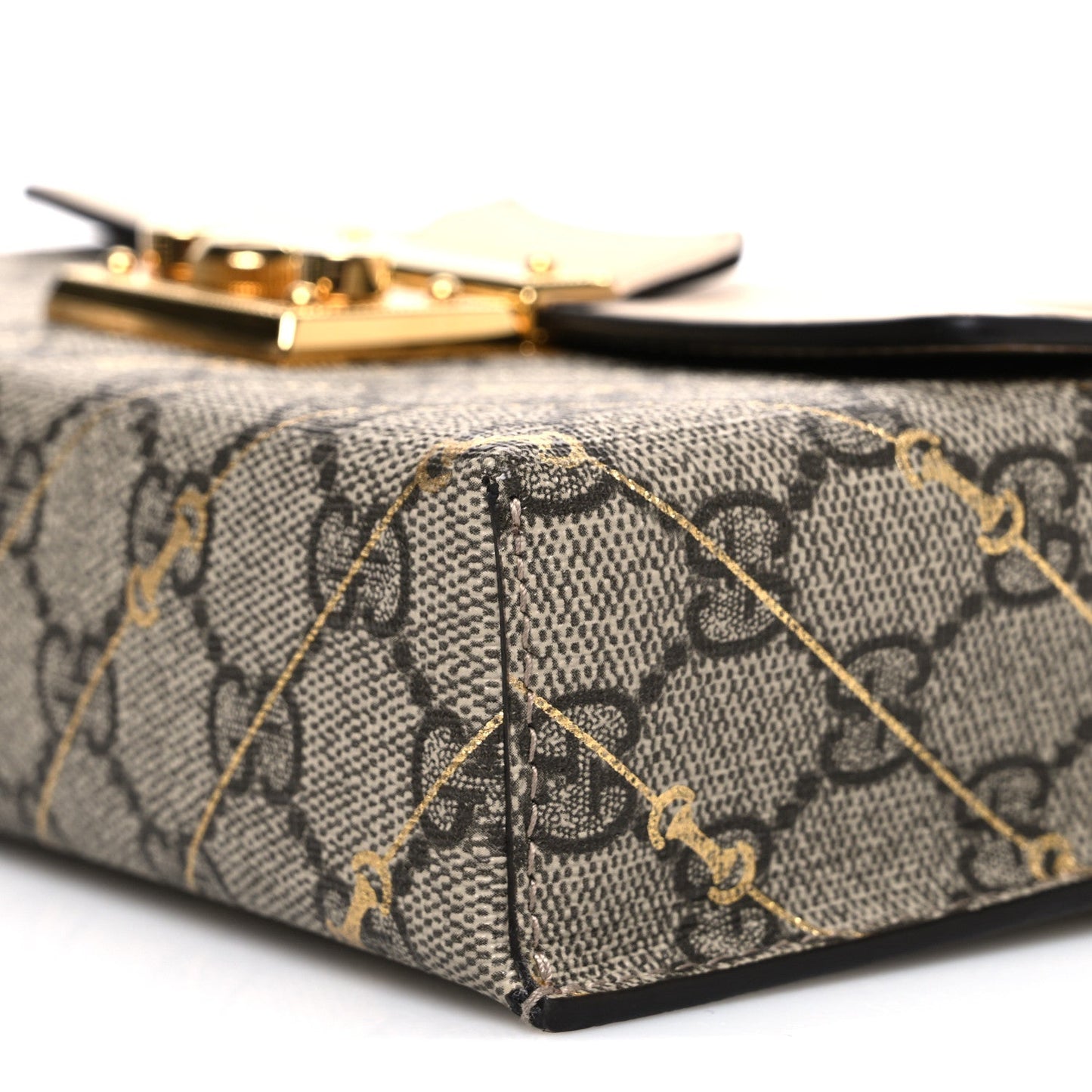 GG Supreme Monogram Calfskin Horsebit Print Mini Padlock Top Handle Shoulder Bag Beige Ebony Light Pink