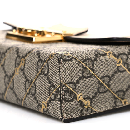 GG Supreme Monogram Calfskin Horsebit Print Mini Padlock Top Handle Shoulder Bag Beige Ebony Light Pink