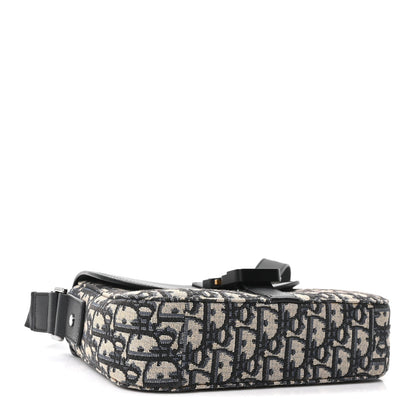 Oblique Jacquard Grained Calfskin Small Saddle Messenger Bag Beige Black