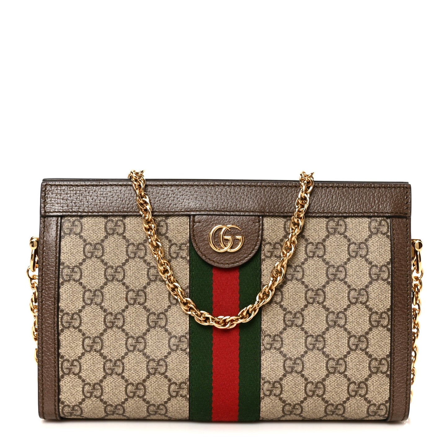GG Supreme Monogram Web Small Ophidia Chain Shoulder Bag Brown