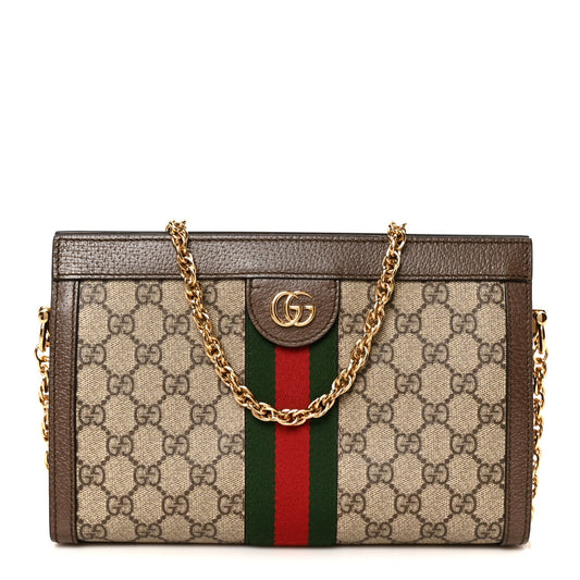GG Supreme Monogram Web Small Ophidia Chain Shoulder Bag Brown