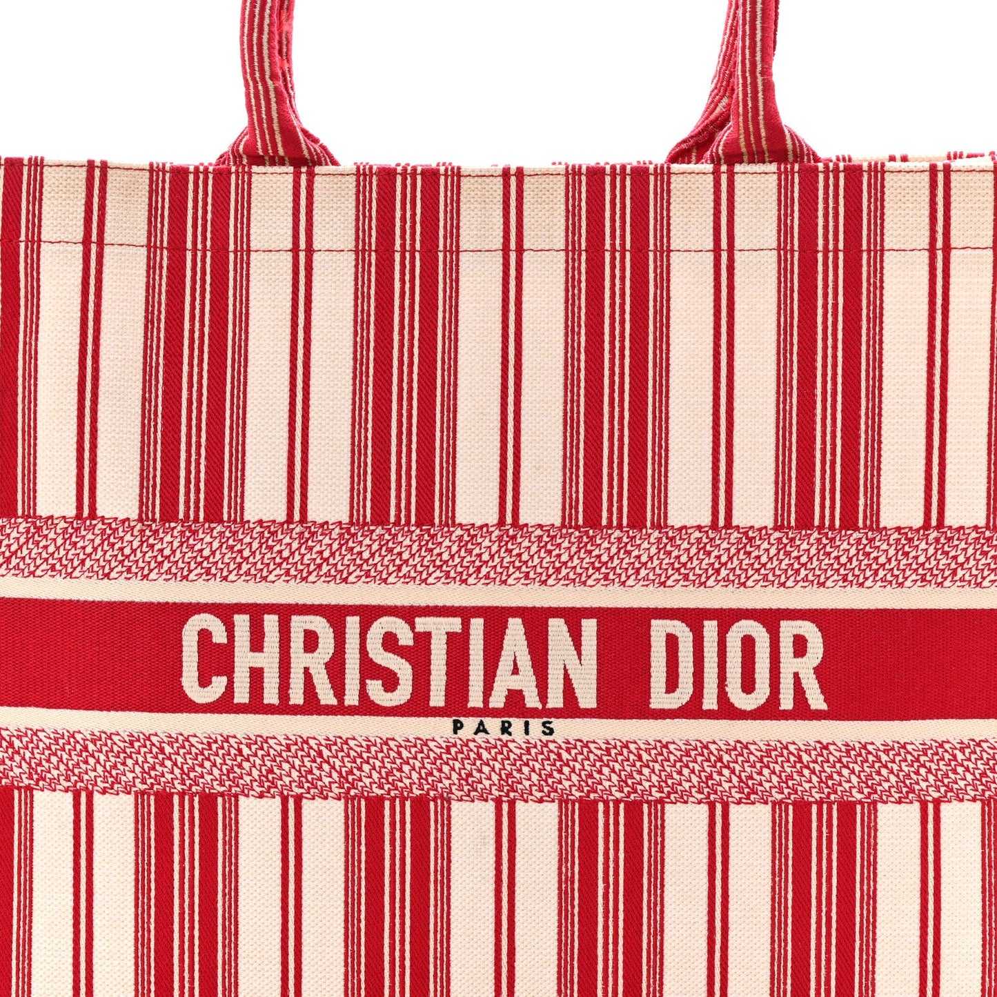 Canvas Embroidered Mykonos Large Striped Book Tote Red
