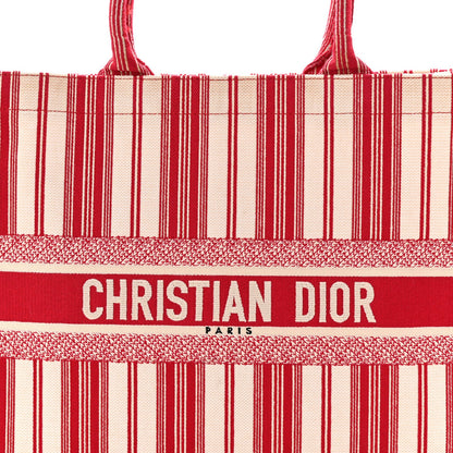 Canvas Embroidered Mykonos Large Striped Book Tote Red