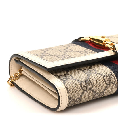 GG Supreme Monogram Textured Calfskin Web Jackie 1961 Chain Wallet Beige Ebony Mystic White