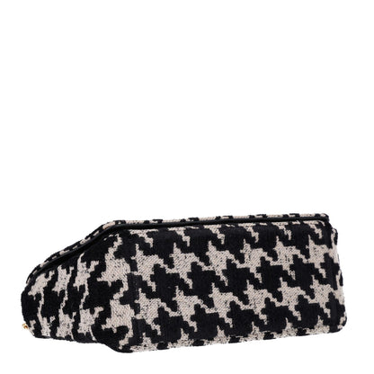 Technical Canvas Macro Houndstooth Medium Caro Bag Black White