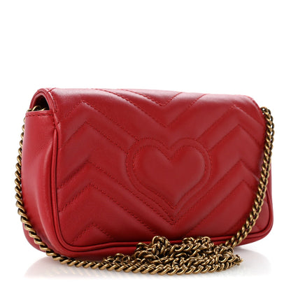 Calfskin Matelasse Super Mini GG Marmont Shoulder Bag Hibiscus Red
