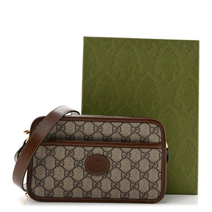 GG Supreme Monogram Azalea Calfskin Mini Retro Interlocking G Shoulder Bag Beige Ebony Brown Sugar