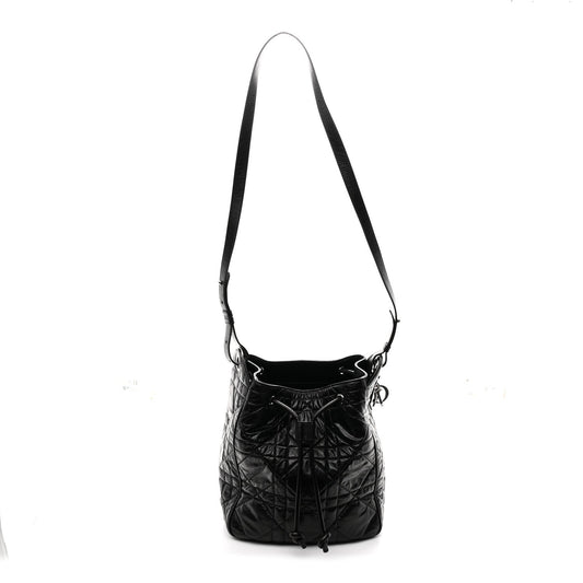 Crinkled Calfskin Macrocannage Medium D-Motion Bag Black