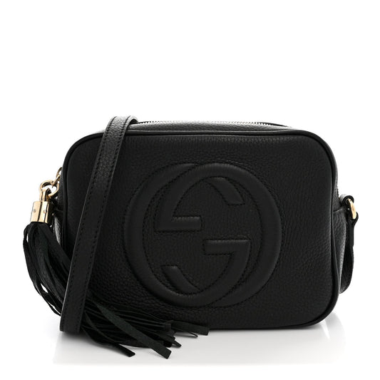 Pebbled Calfskin Small Soho Disco Bag Black