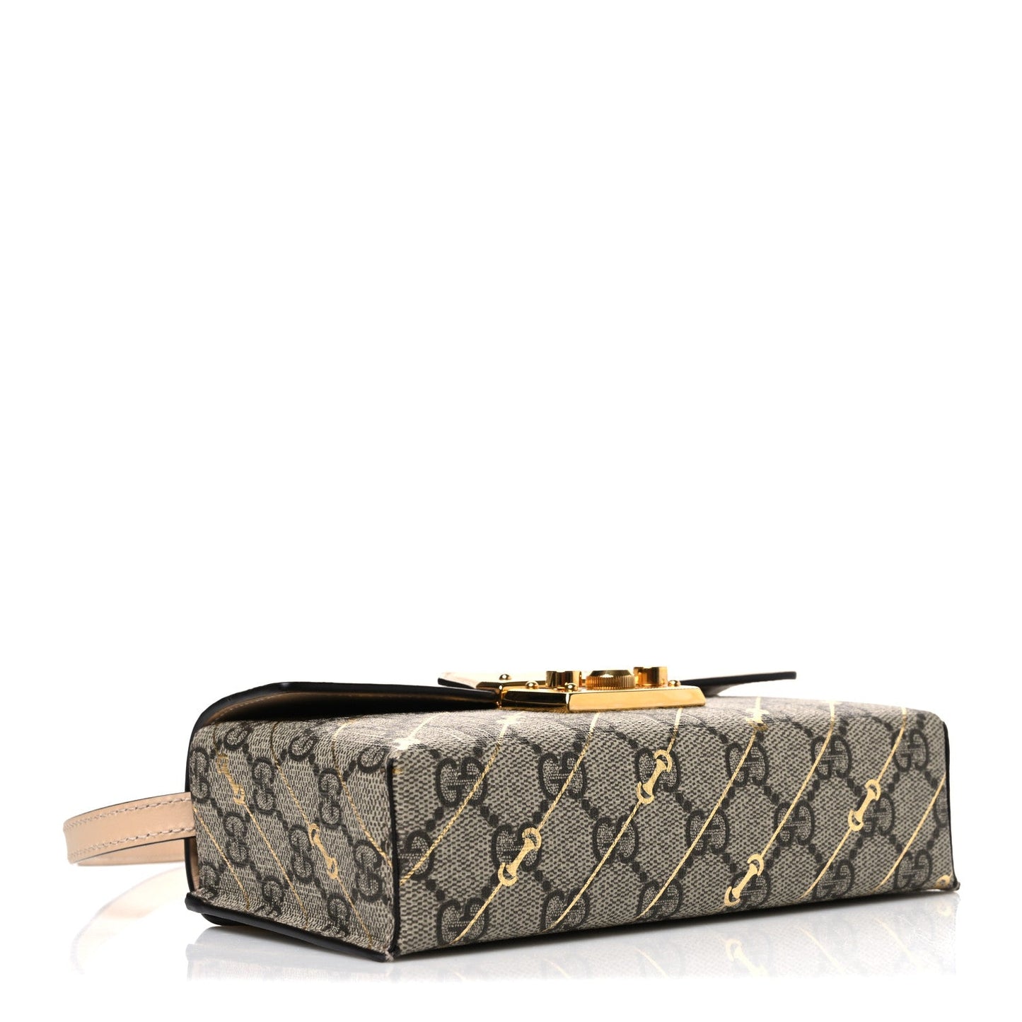GG Supreme Monogram Calfskin Horsebit Print Mini Padlock Top Handle Shoulder Bag Beige Ebony Light Pink