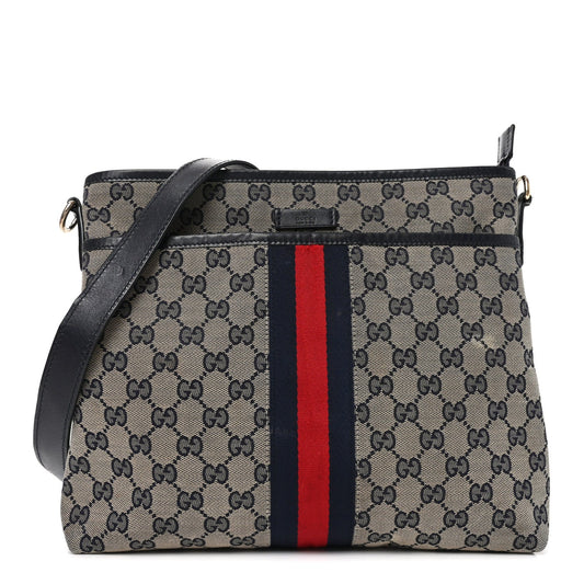 GG Supreme Monogram Web Flat Messenger Bag Navy