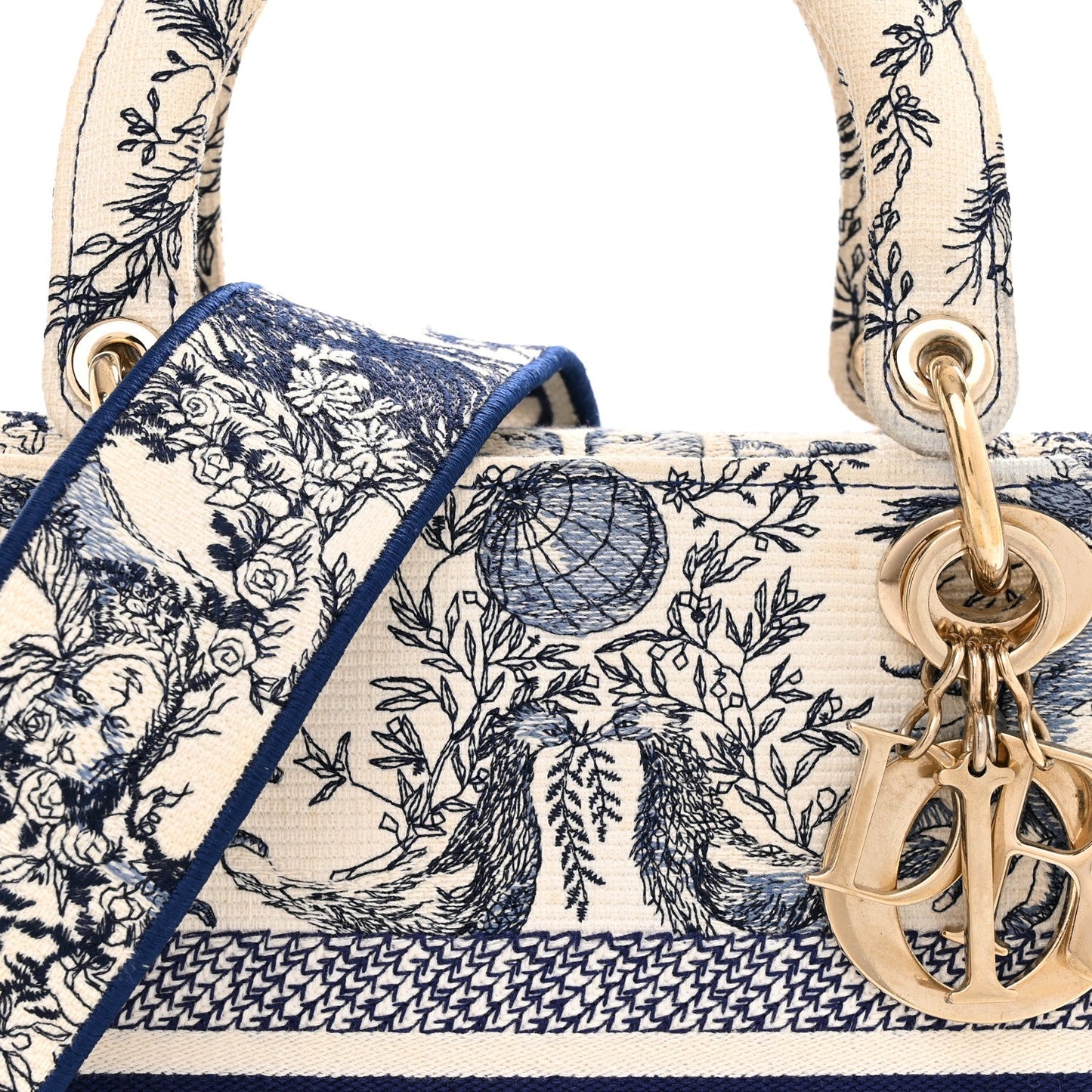 Canvas Embroidered Toile De Jouy Soleil Medium Lady D-Lite Blue