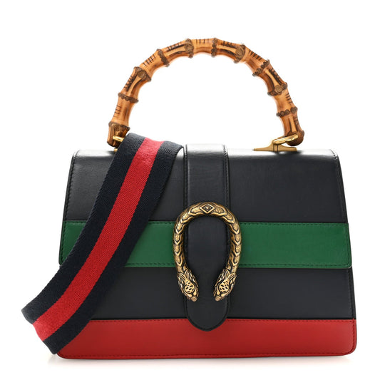 Moon Calfskin Bamboo Web Medium Dionysus Top Handle Bag Blue Emerald Hibiscus Red