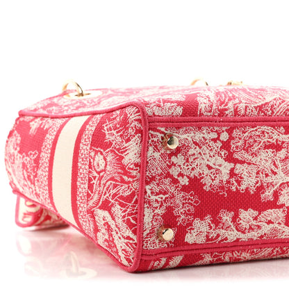 Canvas Toile De Jouy Reverse Embroidered Medium Lady D-Lite Red