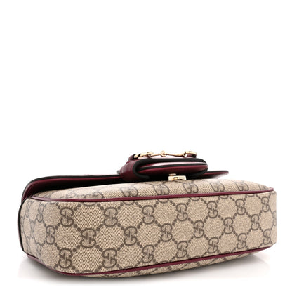 GG Supreme Monogram Horsebit 1955 Small Soft Top Handle Shoulder Bag Beige Dark Red