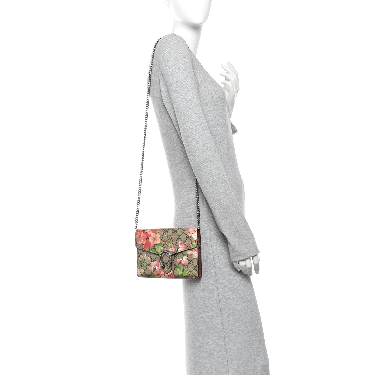 GG Supreme Monogram Blooms Mini Dionysus Chain Wallet Beige Multicolor Dry Rose